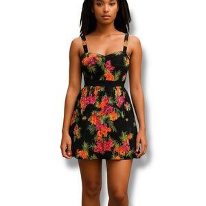 Element Billabong Womens Dress Black Floral  Mini Skater Strap Dress Lace size M